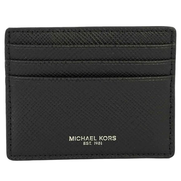 NEW Michael Kors Black Harrison Crossgrain Leather Card Case Wallet